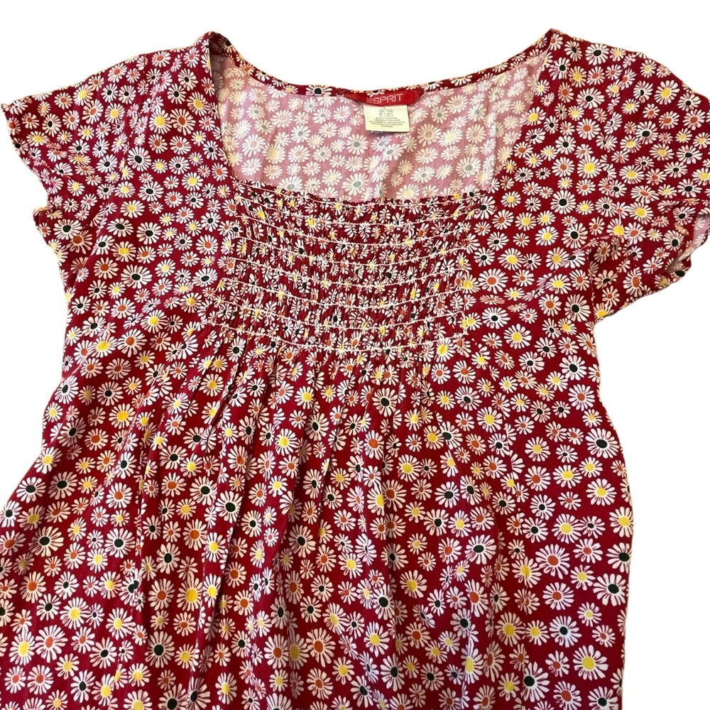 Vintage 90’s Babydoll Red Floral Daisy Dress Rayon Espirit Rare